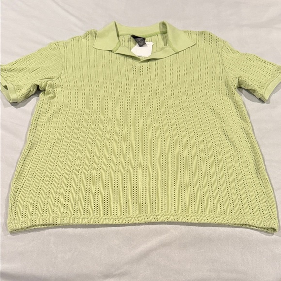 H&M Polo Shirt Light Green Cotton Blend Crochet Style Men’s Size M - Picture 1 of 9
